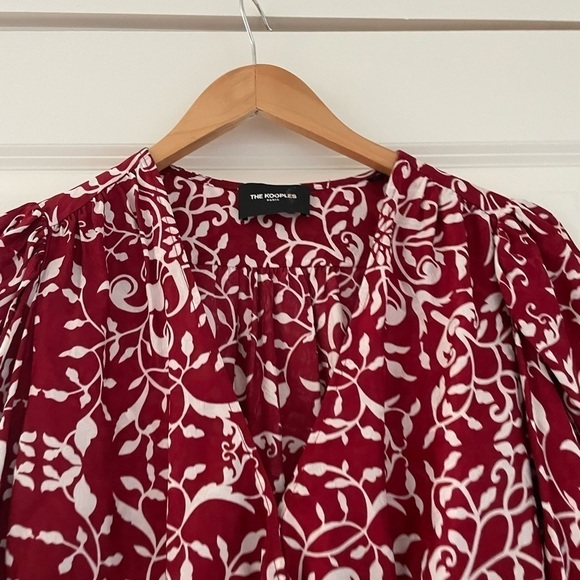 The Kooples Botanical-Print Puff-Sleeve Peplum Silk Top - Picture 11 of 11